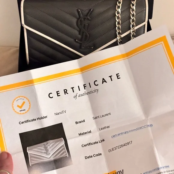 Saint Laurent YSL Cassandre Chevron Quilted Grey Leather Long Wallet W/ COA - Picture 15 of 15